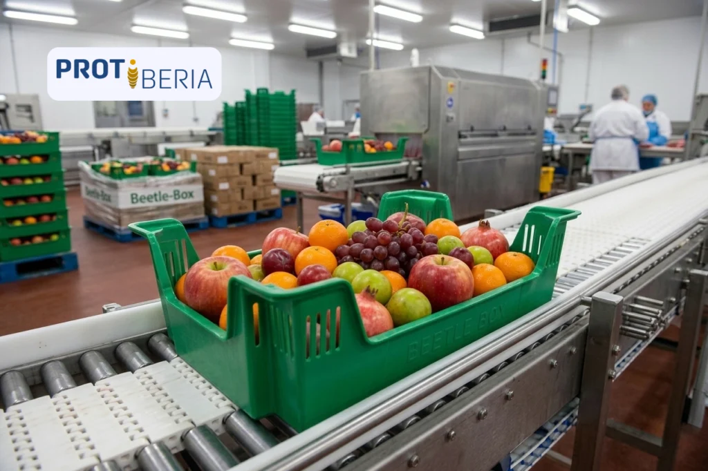 Cajas reutilizables de plástico en industria agroalimentaria